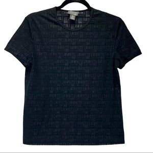 Lafayette 148 Shirt Women's Medium Black Logo Burnout T-Shirt Spell Out New York